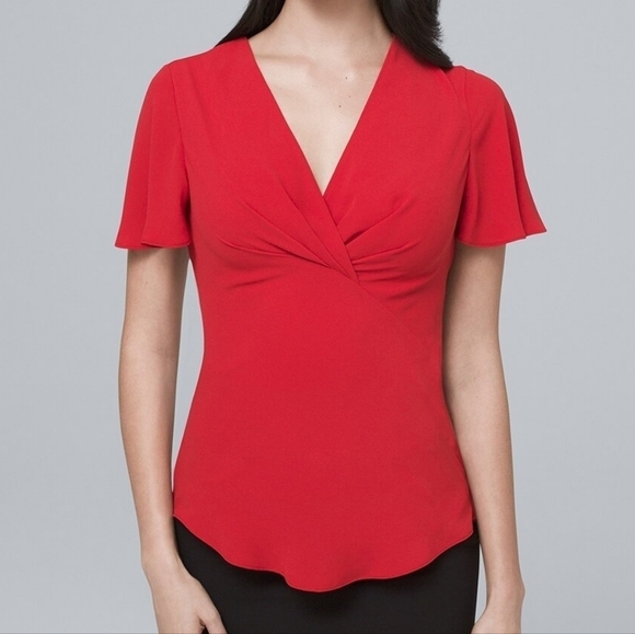 White House Black Market Tops - NWOT WHBM Flounce Sleeve Chiffon Blouse Red size 0/XS